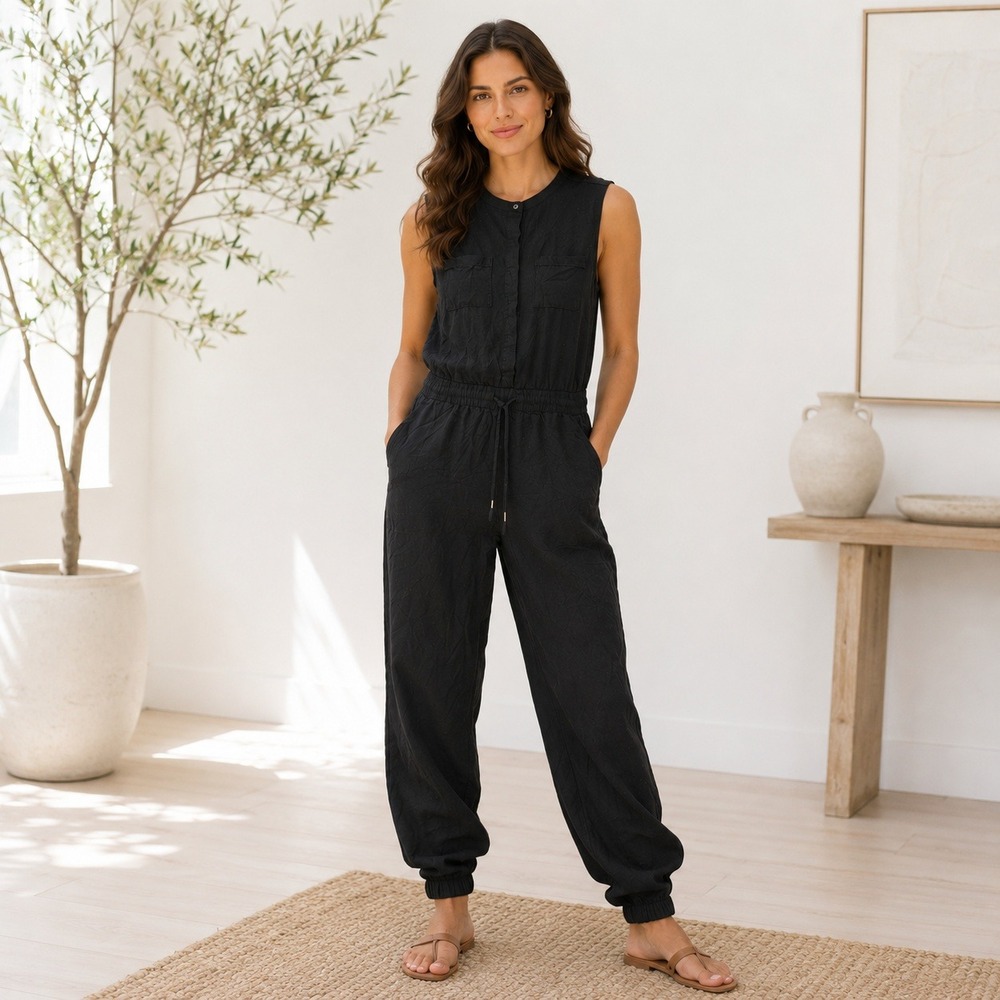 ANA A New Approach L Black Utility Jumpsuit Jogger Sleeveless‎ Minimalist